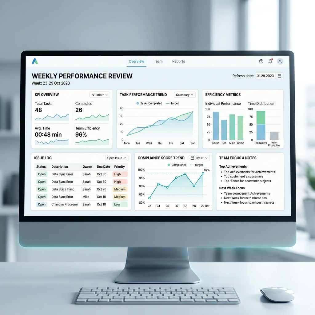 Marketplace weekly account performance diagnostics review report UI simulation