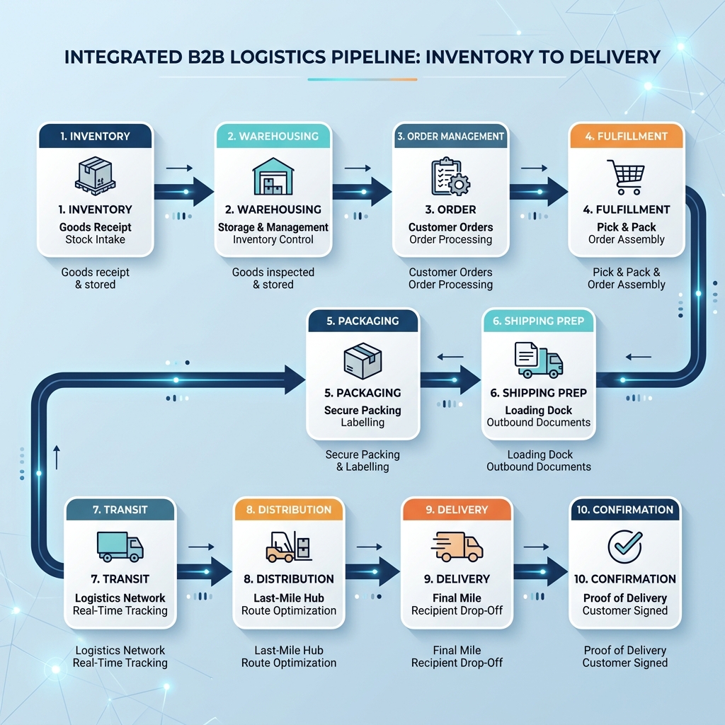 Marketplace order logistics workflow flowchart schema UI simulation