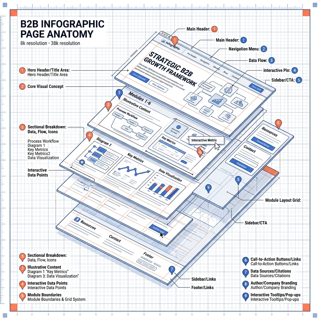 Exploded diagram mockup of infographic design layouts