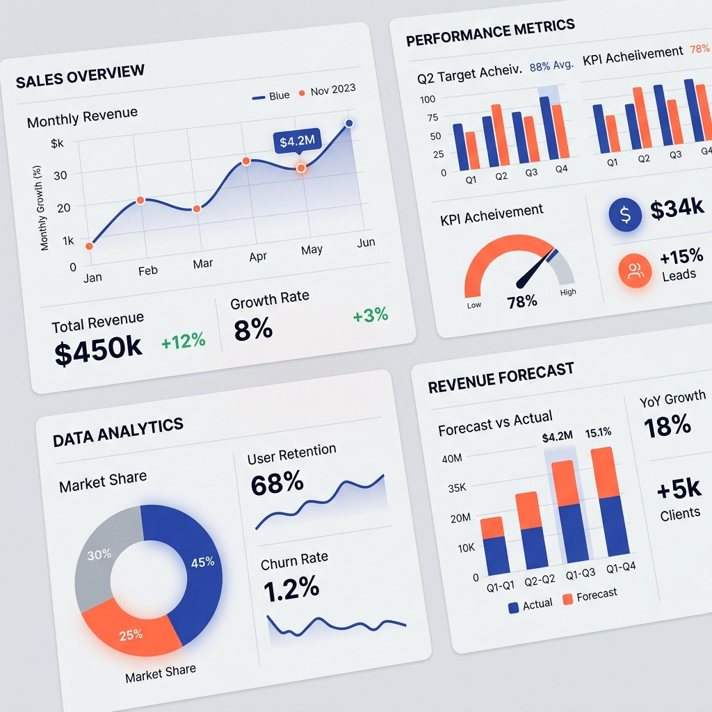 Clean visual charts and custom graphs closeup