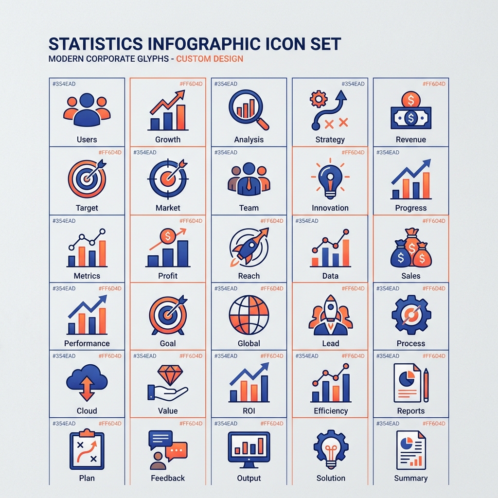 Custom designed vector icon set for infographic statistics visualization