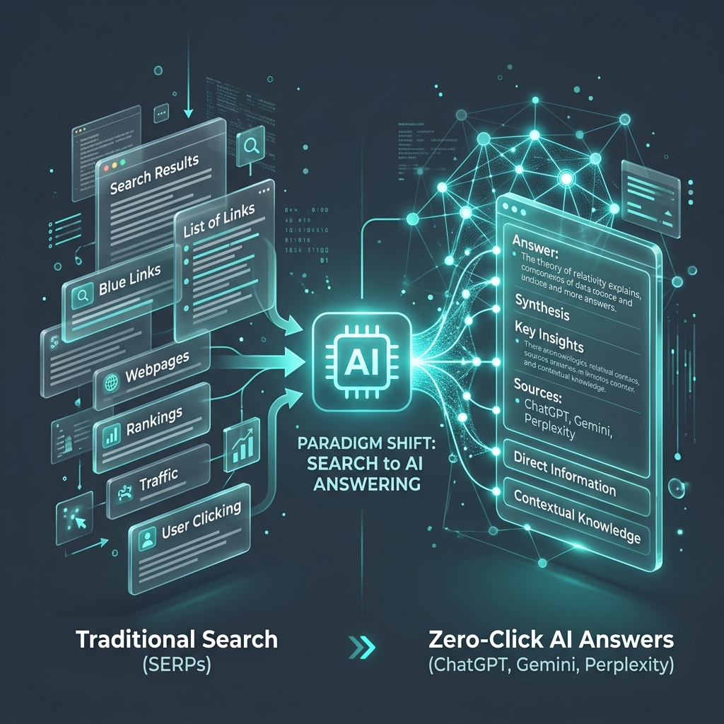 Search engine shift to 1:1 square AI graphic