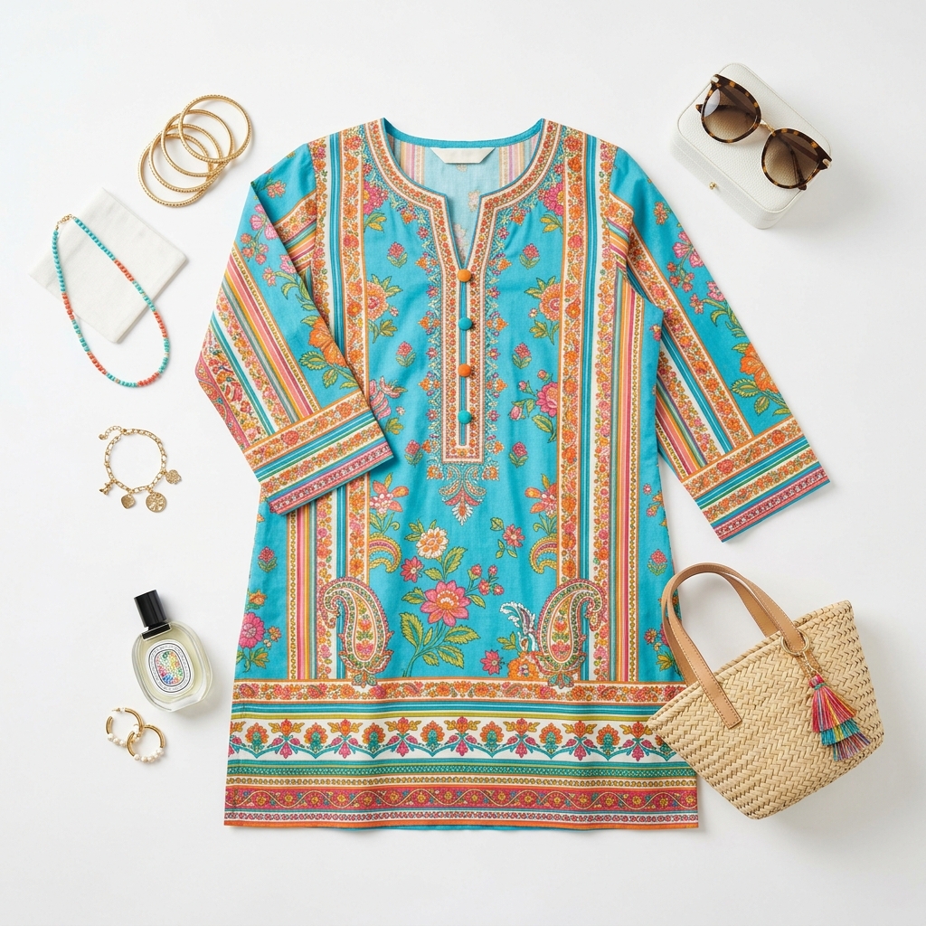 Optimized styled Kurti studio photo flatlay