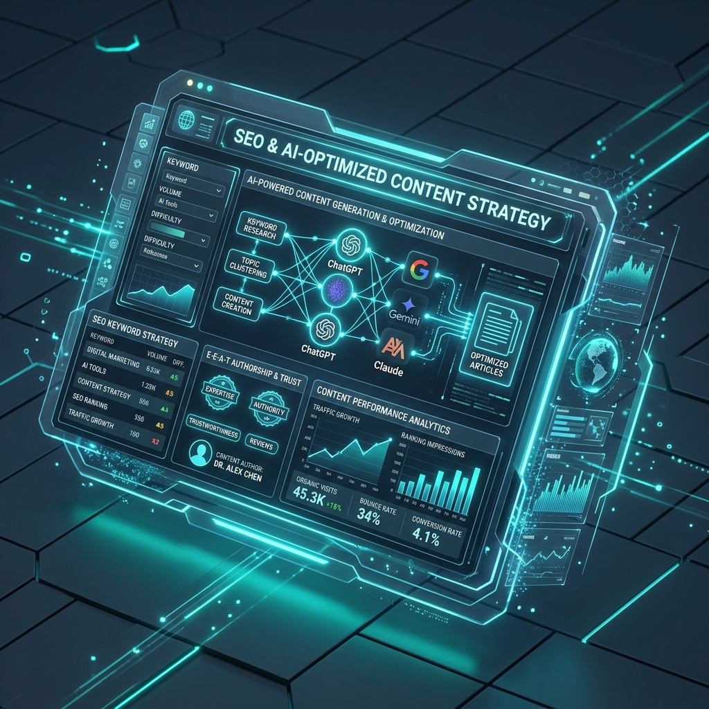 SEO & AI-Optimized Content Strategy 1:1 Graphic