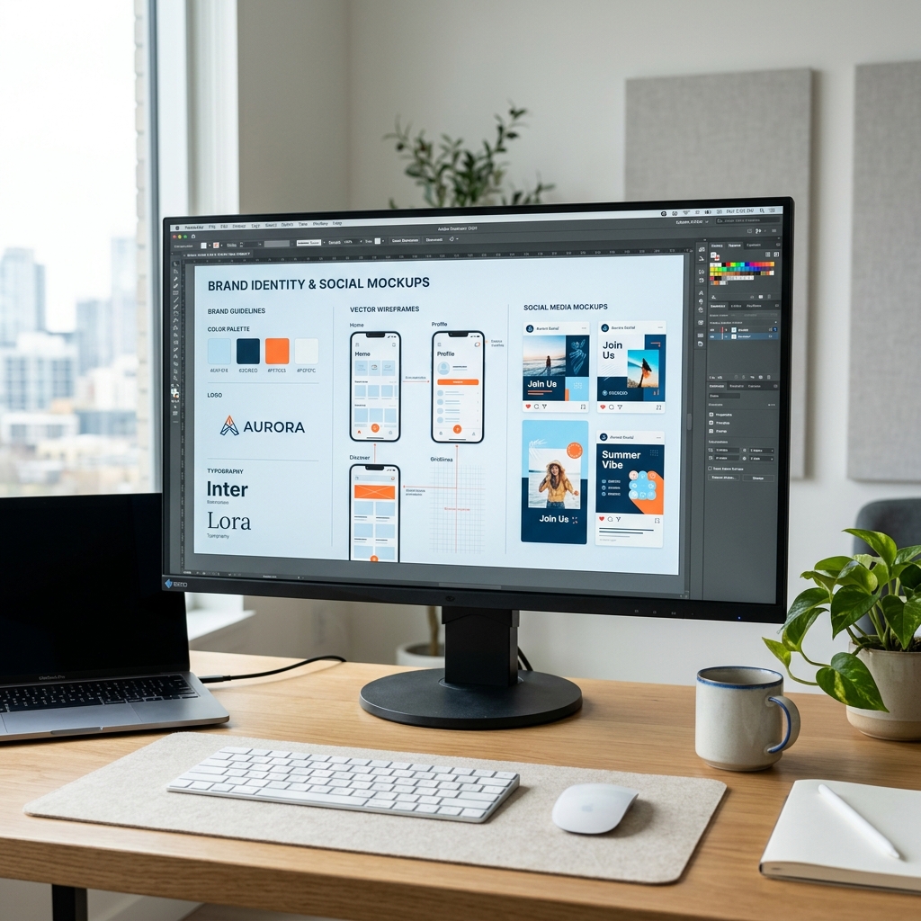 Creative studio board showing premium branded social media campaign mockups