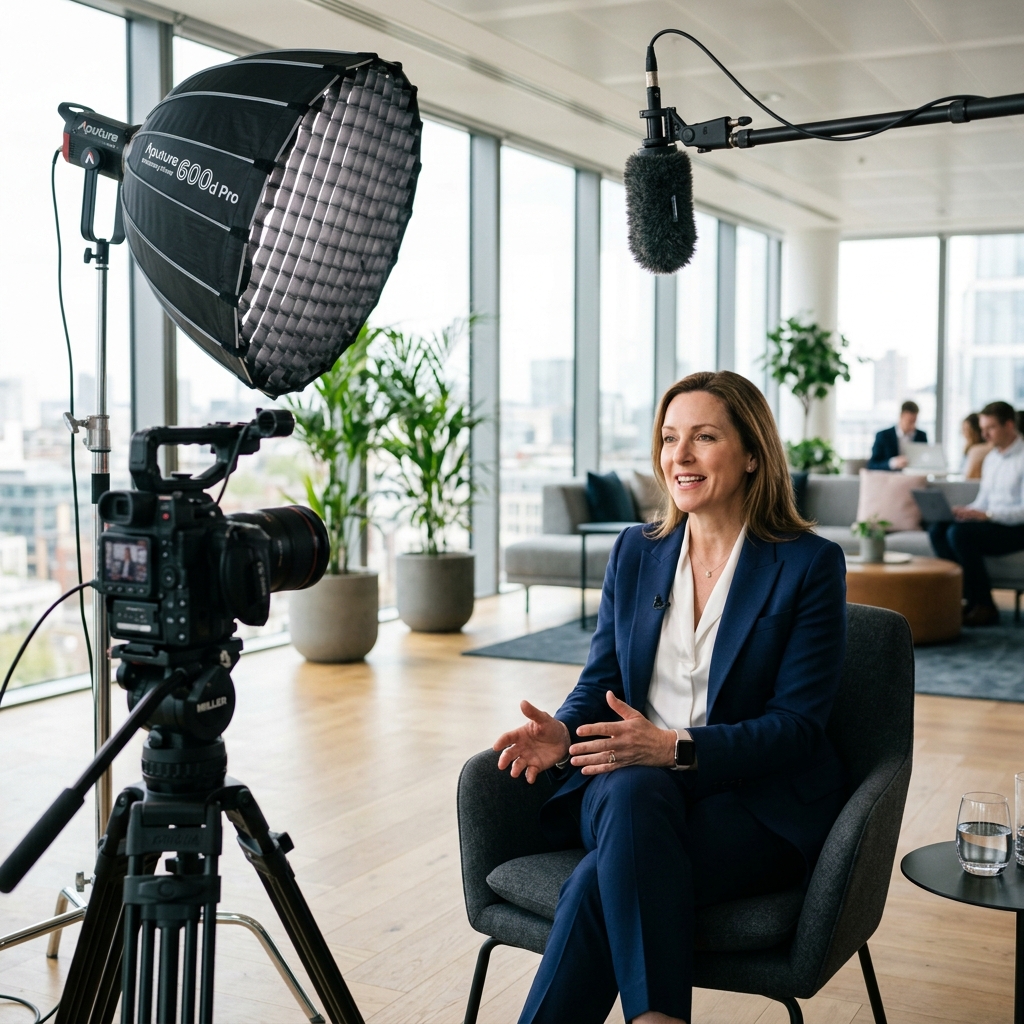 Corporate interview filming setup